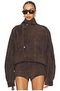 view 1 of 4 Anton Suede Bomber Jacket in Dark Brown