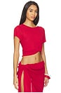 view 2 of 5 CAMISETA DE ALGODÓN SUPIMA CON PLIEGUES in Red