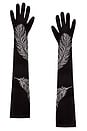 view 1 of 2 Rhinestone Feather Long Gloves in Black & Silver