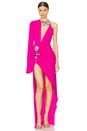 view 1 of 5 Crystal Rose Ruched Gown in Fuchsia & Silver