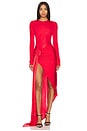 view 1 of 3 Satin Bow Detail Asymmetric Long Dress in Red