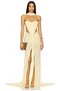 view 1 of 3 Ruched Scarf Detail Gown in Yellow