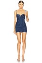 view 1 of 4 Crystal Buckle Detail Mini Denim Dress in Indigo