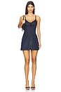 view 1 of 3 Leather Trimmed Mini Denim Dress in Indigo