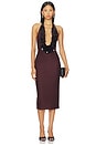 view 1 of 4 Payette Embroidered Neckline Halter Dress in Burgundy