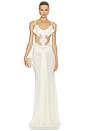 view 1 of 3 3D Flower Embroidered Mesh Gown in Ivory