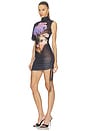 view 3 of 4 Asymmetric Sleeve Printed Mesh Mini Dress in Black