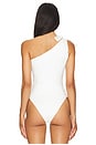 view 4 of 5 Satin Bow One Shoulder Bodysuit in White