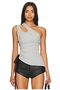 view 1 of 4 Side Ruched Satin Bow Rib Tank Top in Grey & Black