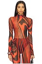 view 1 of 5 Printed Mesh Bodysuit in Red & Black