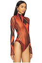 view 3 of 5 Printed Mesh Bodysuit in Red & Black