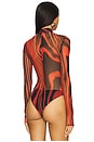 view 4 of 5 Printed Mesh Bodysuit in Red & Black