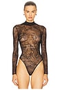view 2 of 5 Floral Lace Long Sleeve Bodysuit in Black