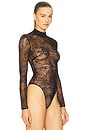 view 3 of 5 Floral Lace Long Sleeve Bodysuit in Black