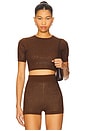 view 1 of 5 Rhinestone Embroidered Crop Top in Brown