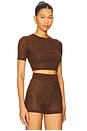 view 2 of 5 Rhinestone Embroidered Crop Top in Brown