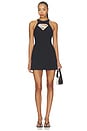 view 1 of 4 Supergirl Crystal Logo Embroidered Halterneck Mini Dress in Black & Silver