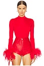 view 1 of 5 Feather Cuff Trim Bodysuit in Red