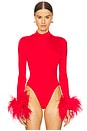 view 2 of 5 Feather Cuff Trim Bodysuit in Red