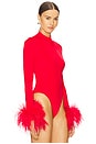 view 3 of 5 Feather Cuff Trim Bodysuit in Red