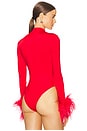 view 4 of 5 Feather Cuff Trim Bodysuit in Red