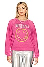 view 2 of 8 PULL RAS DE COU GRAPHIQUE NIRVANA SMILEY RAGLAN in Pink Cosmo
