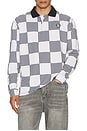view 4 of 5 Back 9 Checker Long Sleeve Polo in White & Black