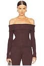 view 1 of 4 Thalia Rib Off The Shoulder Sweater in Chocolate