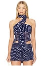 view 1 of 5 Chiffon Wrap Around Top in Navy Polka Dot