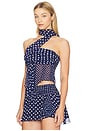 view 3 of 5 Chiffon Wrap Around Top in Navy Polka Dot
