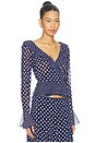 view 2 of 4 Mallorca Ruffle Wrap Top in Navy Mixed Polka Dot