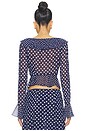 view 3 of 4 Mallorca Ruffle Wrap Top in Navy Mixed Polka Dot