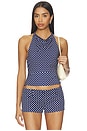 view 1 of 4 Halter Cowl Neck Top in Navy Polka Dot