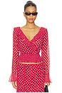 view 1 of 4 Mallorca Ruffle Wrap Top in Red Love Dot