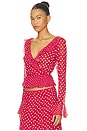 view 2 of 4 Mallorca Ruffle Wrap Top in Red Love Dot