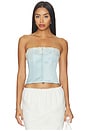 view 1 of 4 Lace Trim Satin Corset in Light Blue & Honey Butter