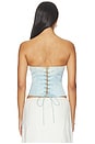 view 3 of 4 Lace Trim Satin Corset in Light Blue & Honey Butter