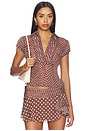 view 1 of 4 Dolce Pleated Button Up Top in Espresso Polka Dot