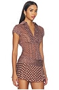 view 2 of 4 Dolce Pleated Button Up Top in Espresso Polka Dot