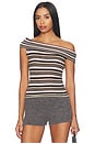 view 1 of 4 Mabel Off Shoulder Top in Pink & Chocolate Stripe