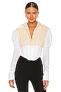view 1 of 4 Knit Corset Puff Sleeve Shirt in White & Cream