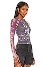 view 2 of 4 Raglan Long Sleeve Mesh Top in Plum & Lime Linear