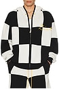 view 4 of 5 Checkered Jacquard Full Zip Hoodie in Black