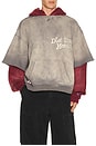 view 1 of 6 Double Layer Hoodie in Washed Black & Maroon