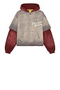 view 5 of 6 Double Layer Hoodie in Washed Black & Maroon