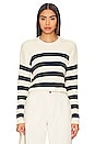 view 1 of 4 Striped Ribbed Cropped Sweater in Ecru