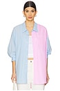 view 1 of 5 Button Front Shirt in Light Blue With Pink