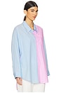 view 2 of 5 Button Front Shirt in Light Blue With Pink