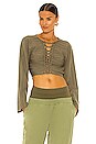 view 1 of 4 V Neck Braid Sweater in Warm Khaki