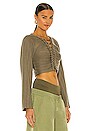 view 2 of 4 V Neck Braid Sweater in Warm Khaki